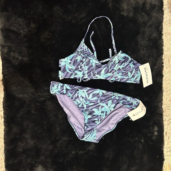 NWT Athleta Palm Tropic Bikini SET Large Top & XL Bottom Island Blue Purple Swim - Picture 2 of 7